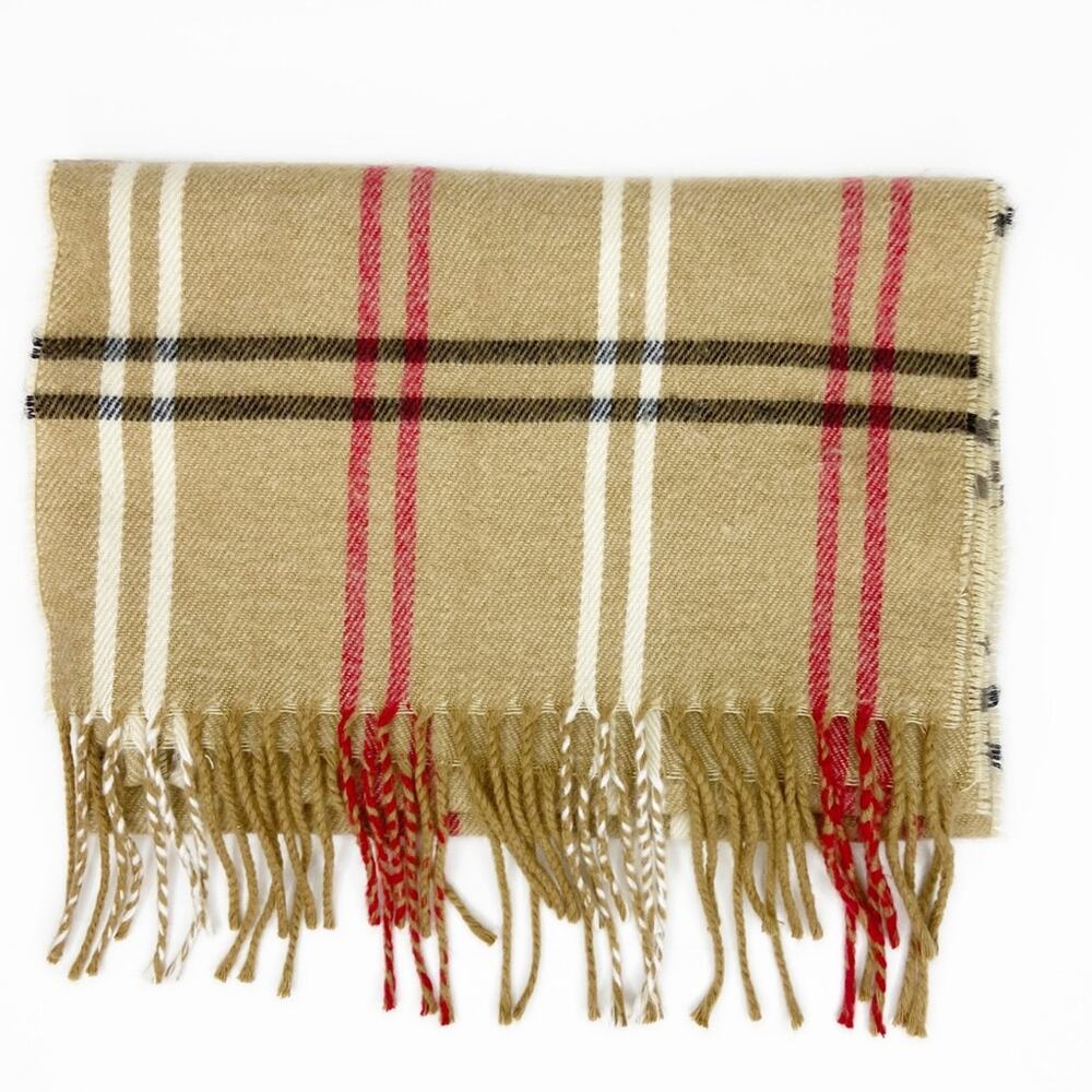 Cejon | Tan Plaid Scarf With Fringe Made In Italy